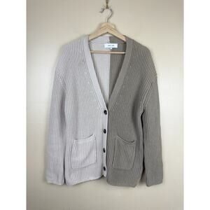 John + Jenn Women’s Chunky Knit Cardigan M Cream & Brown Minimalist Preppy